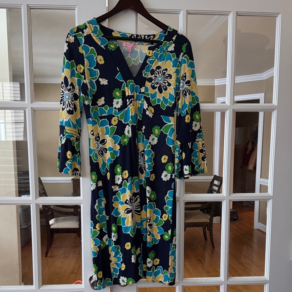 Lilly Pulitzer Floral Print Dress - Blue, Yellow and Green